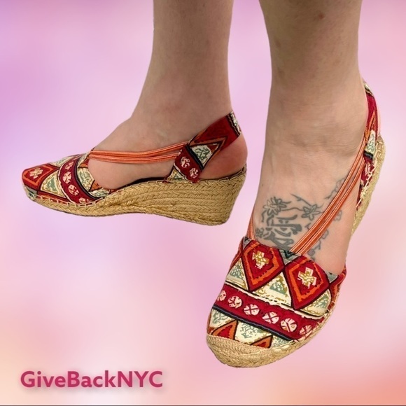 Bamboo Slingback Wedges Size 8.5 - Picture 1 of 4
